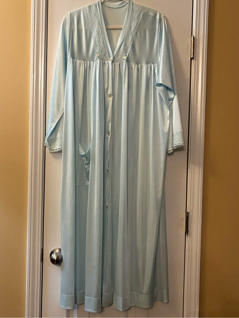 Light Blue Long Button-Front Nightgown